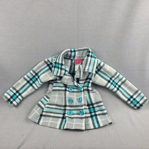 Penny M Girls Pea Coat Teal and Gray Plaid size 2T Polyester